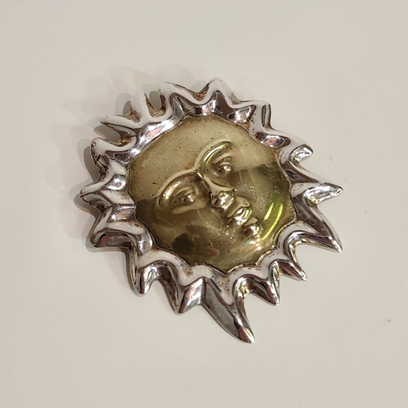 Genuine Vintage Sterling Silver & Gold "2-Tone" SUN Face Pendant/ Brooch - Picture 5 of 12
